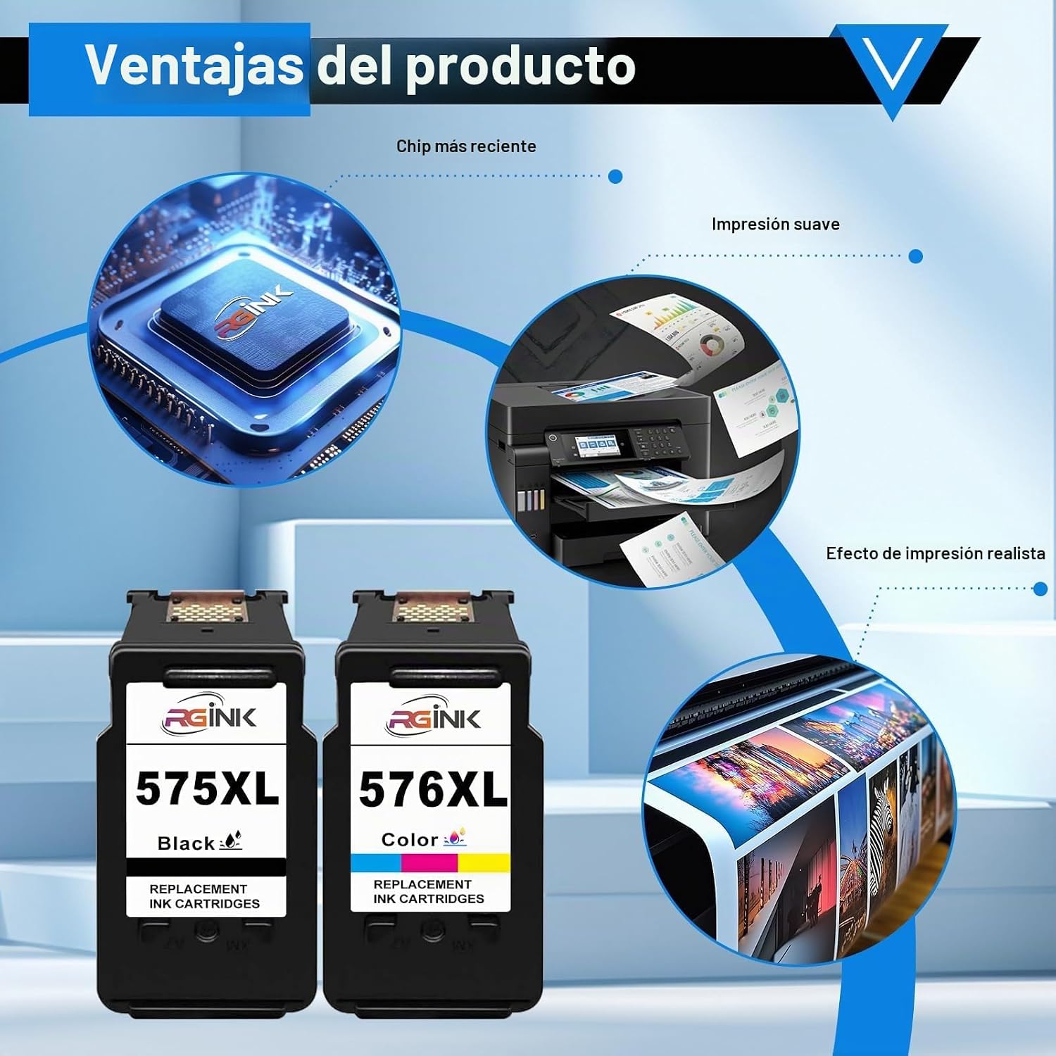 Detalle de Cartuchos de tinta 575XL 576XL PG-575XL CL-576XL para Canon (Multipack) – RGiNK