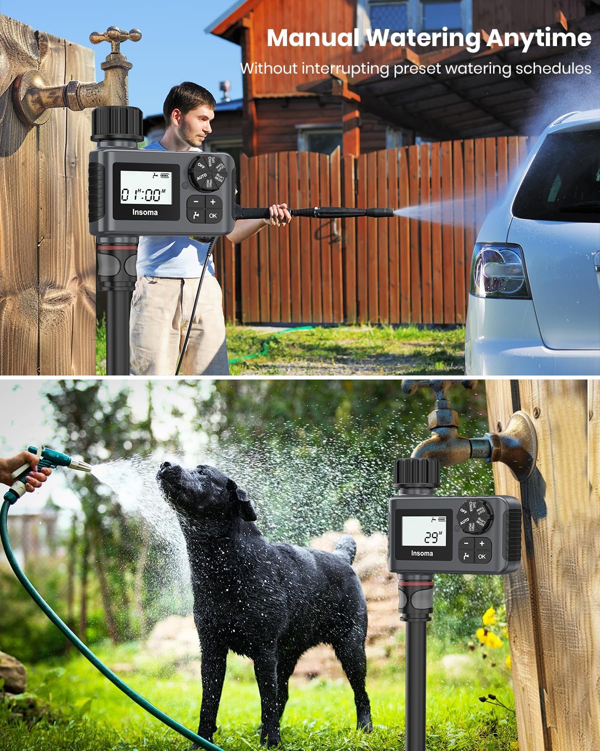 Detalle 2 de Insoma Outdoor Garden Hose Faucet Timer (Programmable) with Rain Delay, Manual & Automatic, 1 Outlet