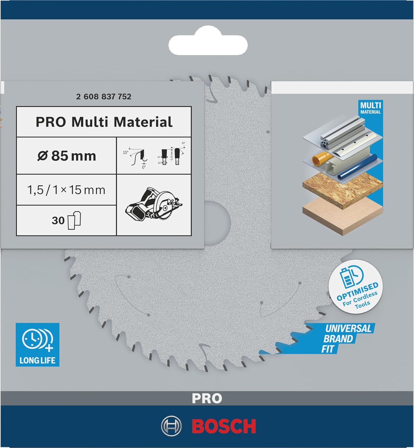Thumbnail 1 de Bosch 1x PRO Multi Material circular saw blade for cordless hand-held saws (multi-material use)