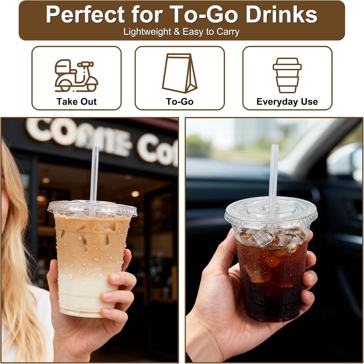 Detalle de Lideropa 100 Pack 16oz Clear Plastic Cups with Lids and Straws