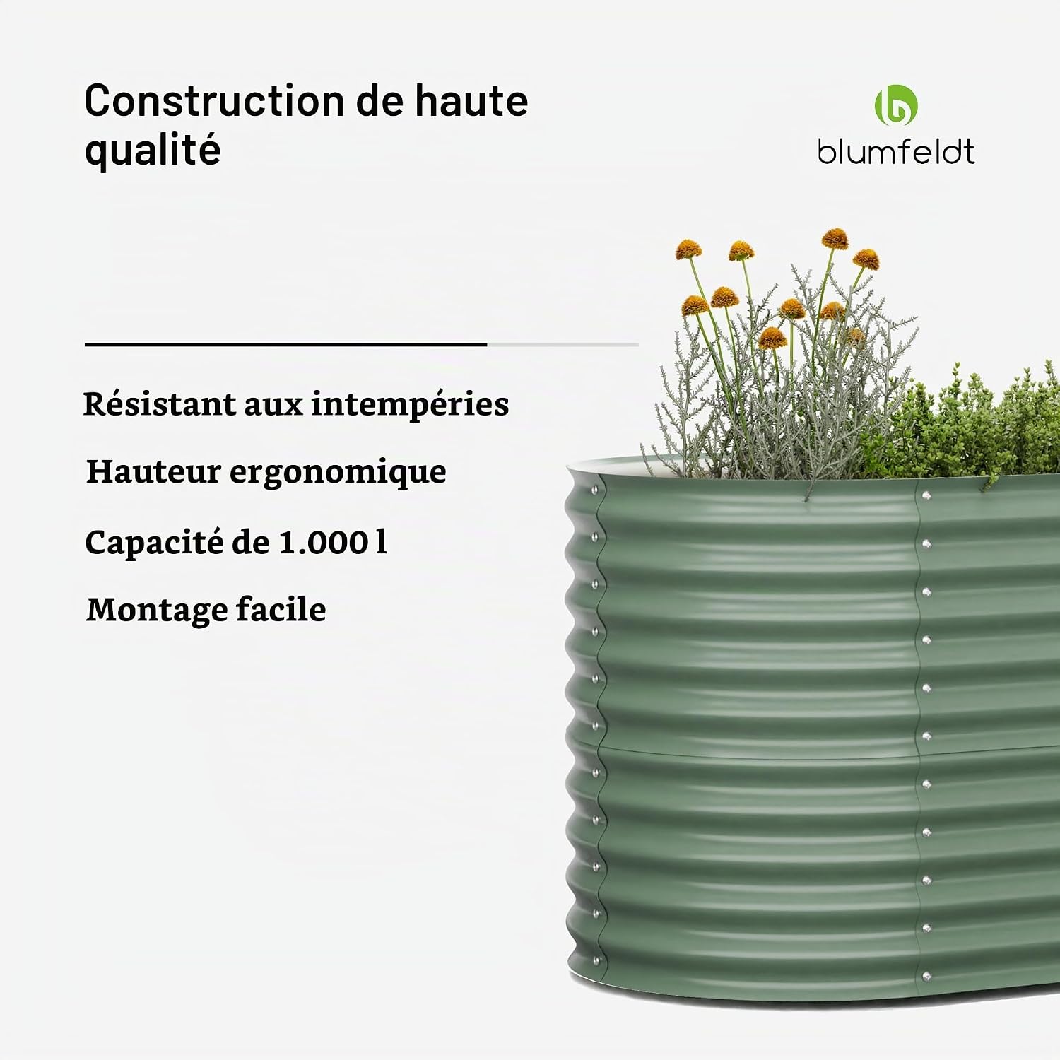 Detalle de blumfeldt High Grow 10046034 verhoogd bloembed, 1.000 l, verzinkt staal