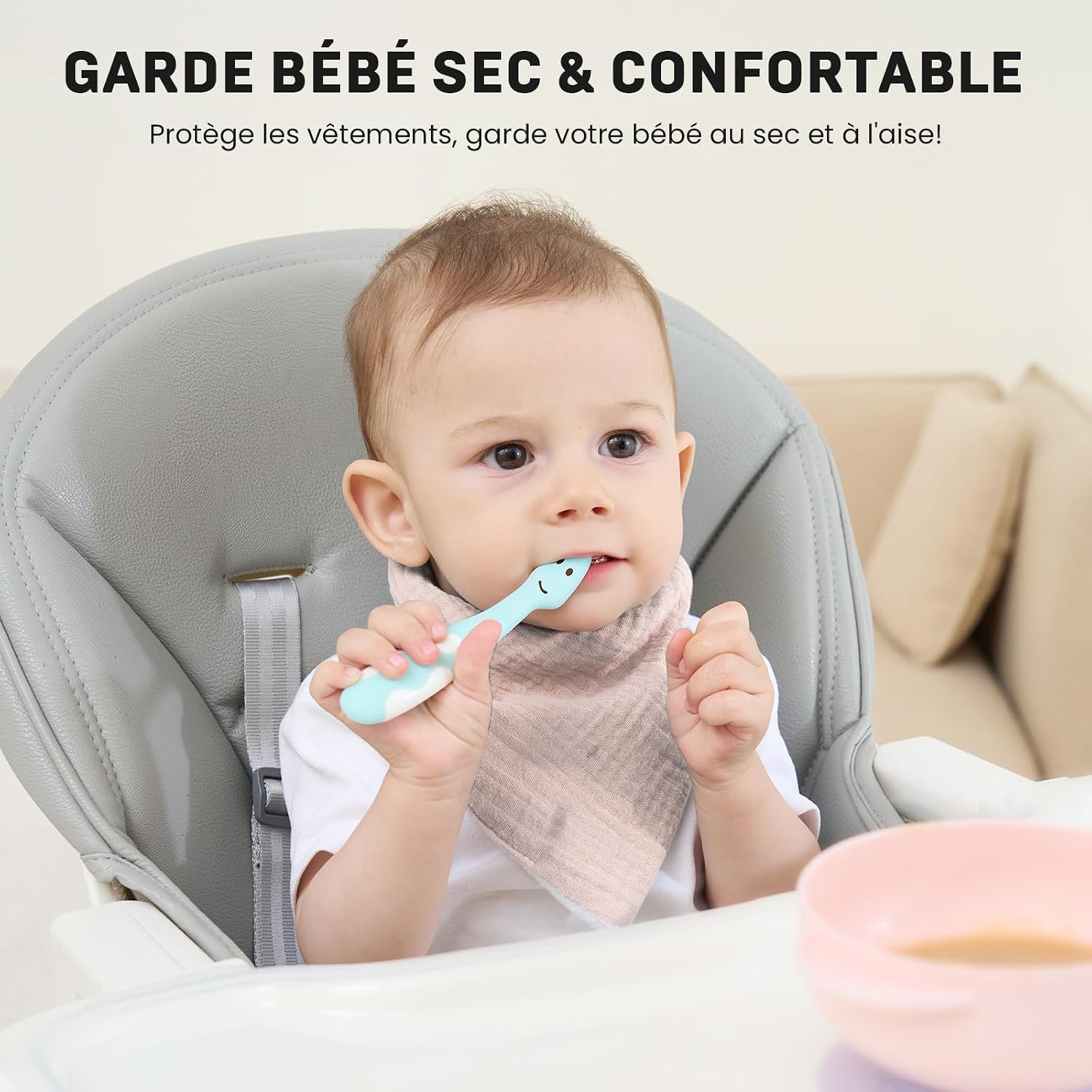Thumbnail 1 de IKWOLETI Bavoirs Bébé Naissance Mousseline – Ensemble de 8 bavoirs absorbants et ajustables
