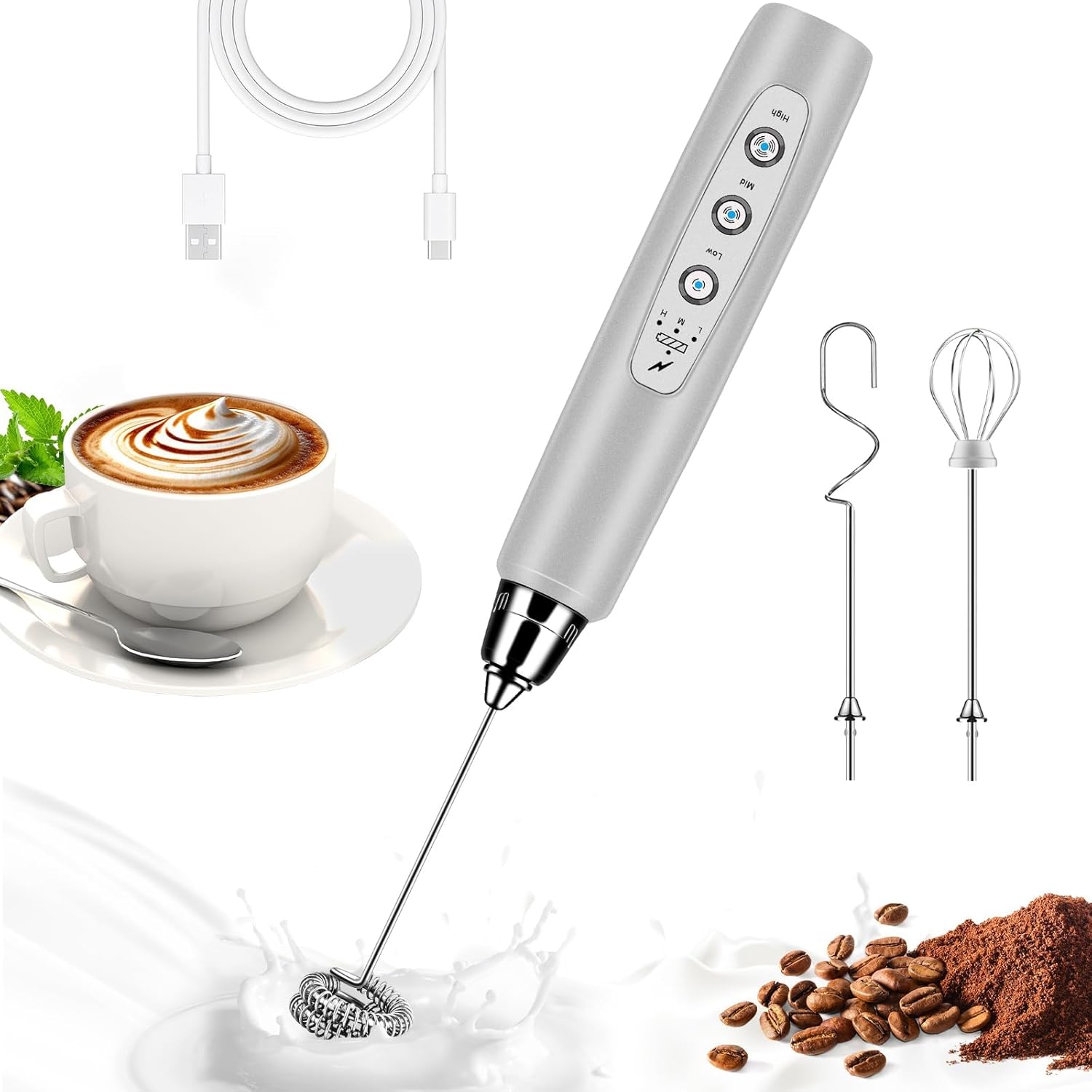 BSRGMS Milk Frother Handheld 1200mAh