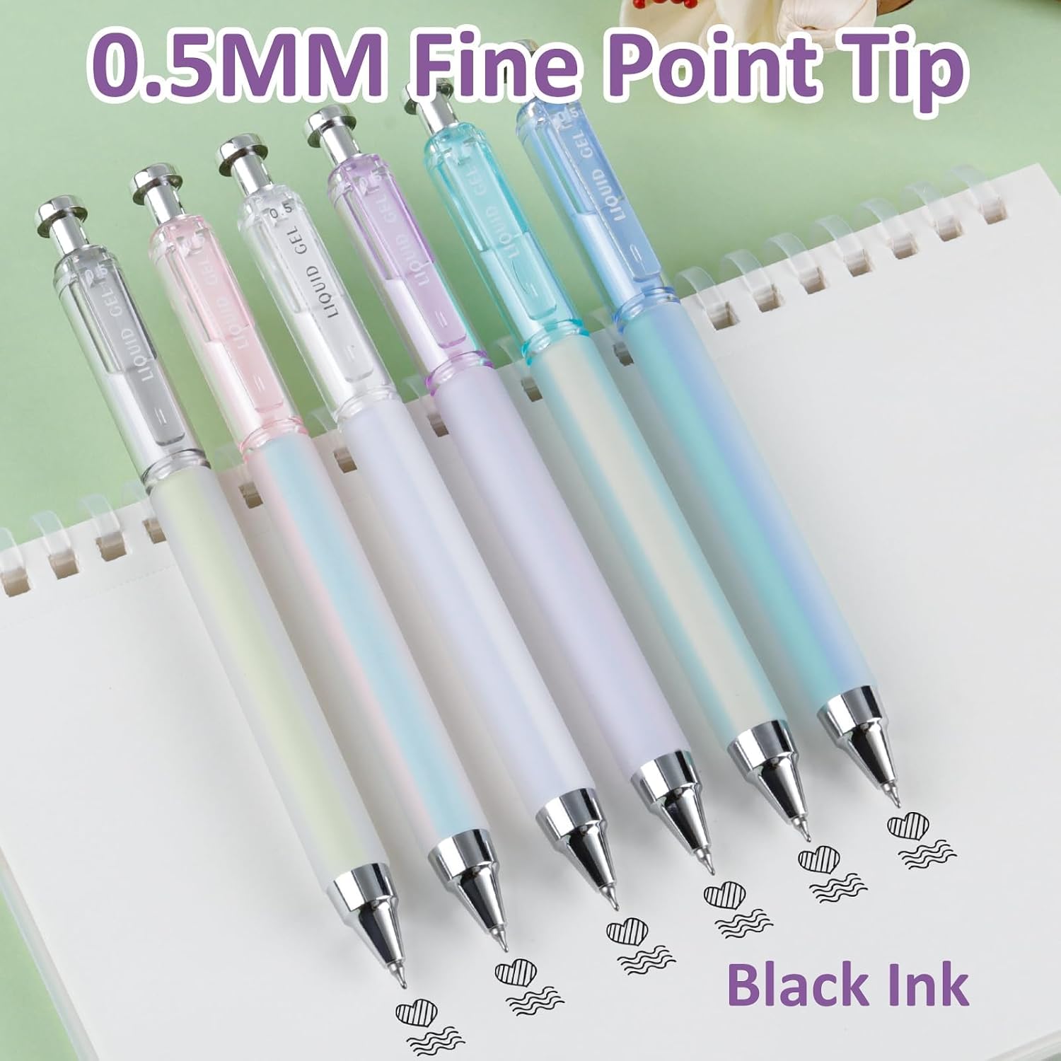 Detalle de FIOVER guijiao006 12-Pack 0.5mm Black Retractable Gel Pens with Soft Grip