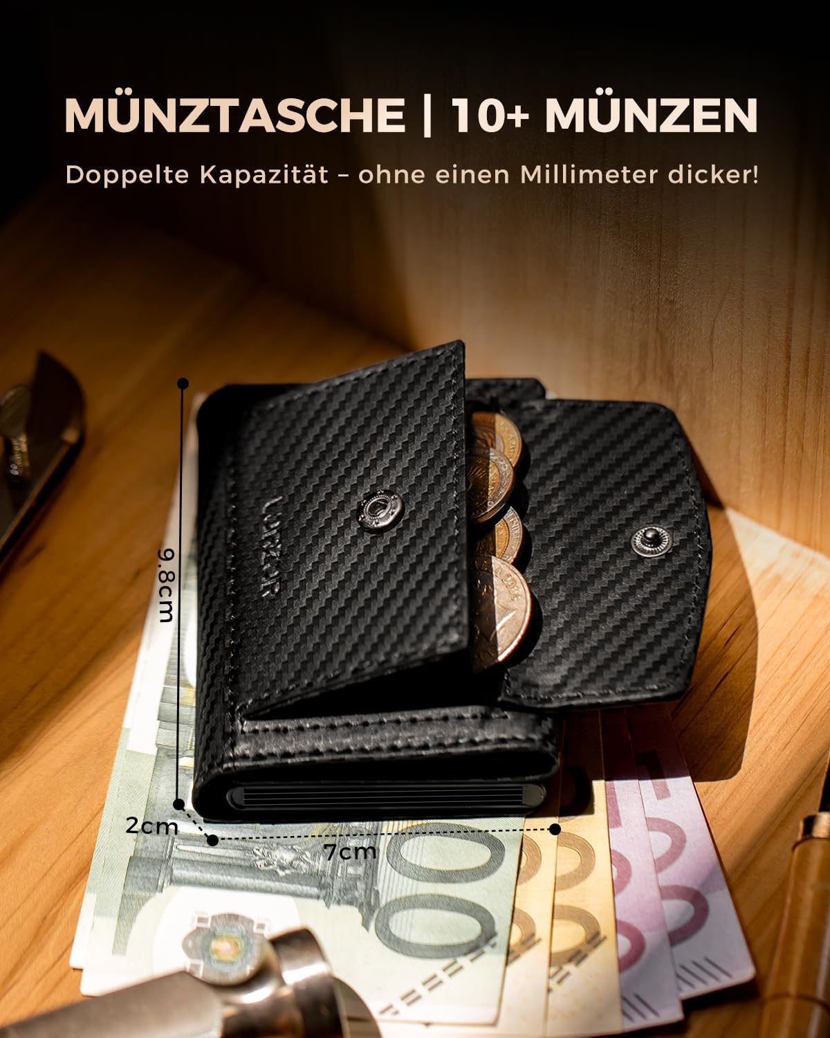 Detalle 2 de LORZOR Slim Wallet mit XXL‑Münzfach 9,8 x 7 x 2 cm