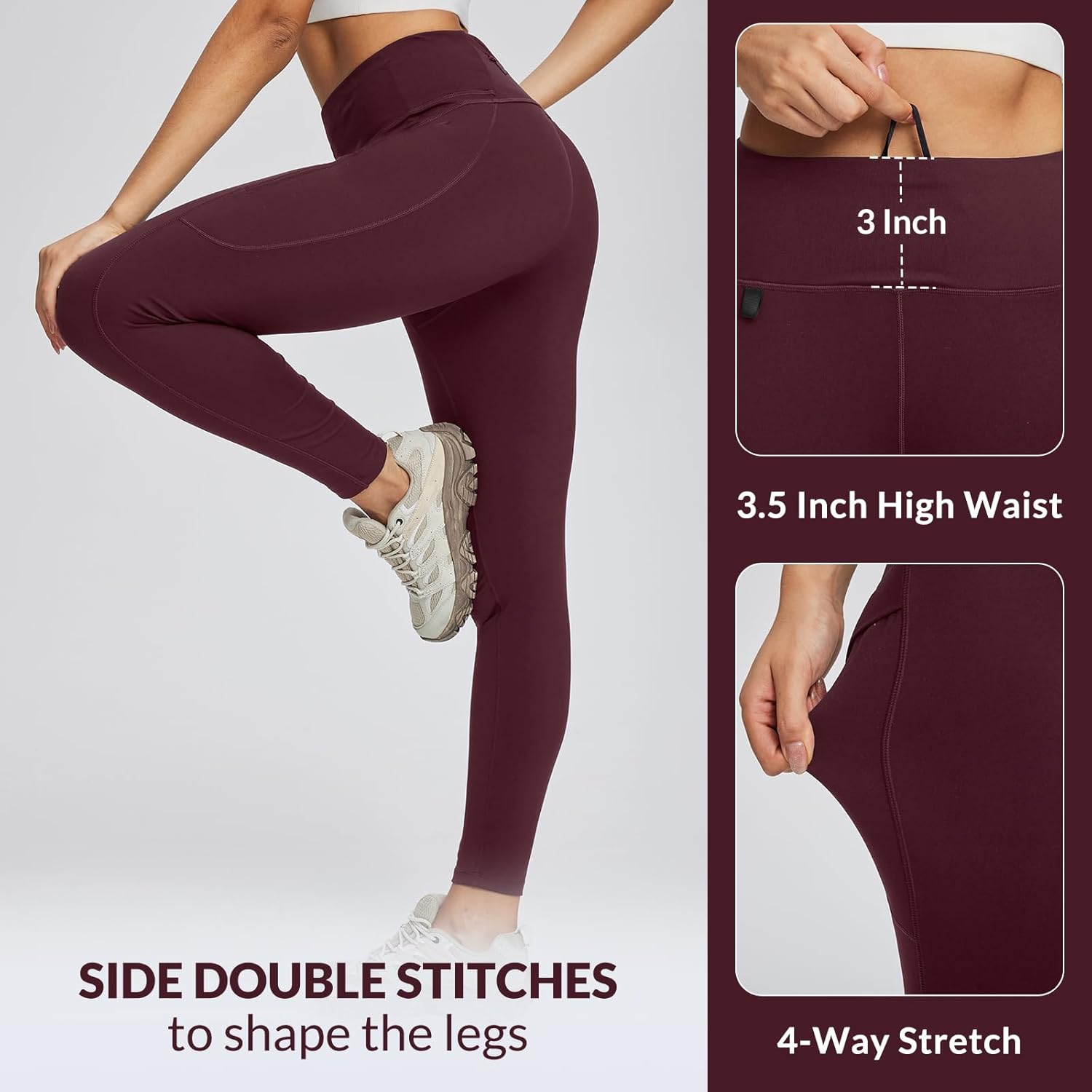 Detalle de Baleaf Women’s Walking Hiking Leggings with 3 Pockets – High Rise, Quick Dry, Non-See-Through
