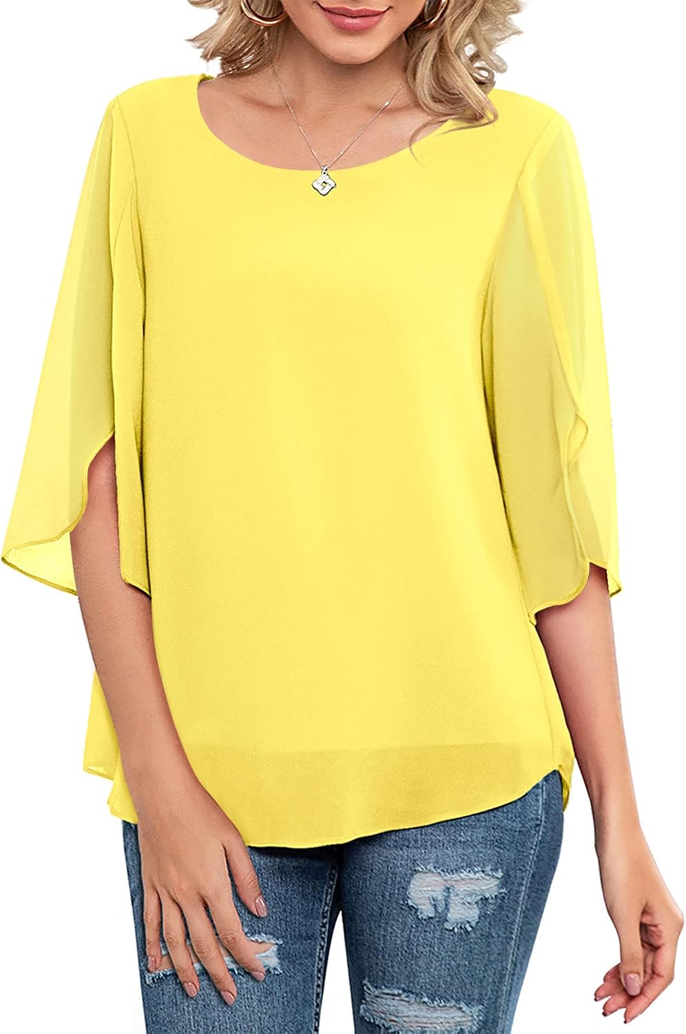 Thumbnail 6 de Neineiwu Chiffon Tunika Loose Fit 3/4-Ärmel