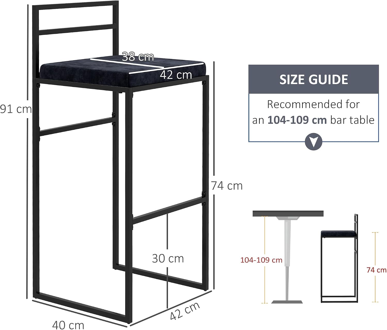 Detalle de HOMCOM chaises de bar 74 cm, lot de 2