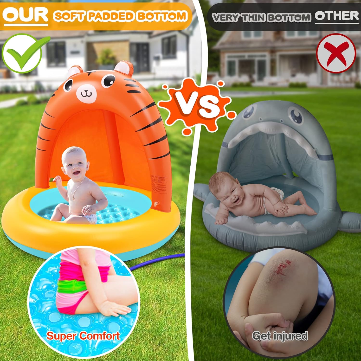 Detalle de COOLJOYA Planschbecken Wasserspielzeug für Kinder – 110 × 84 × 26 cm mit Tiger-Design