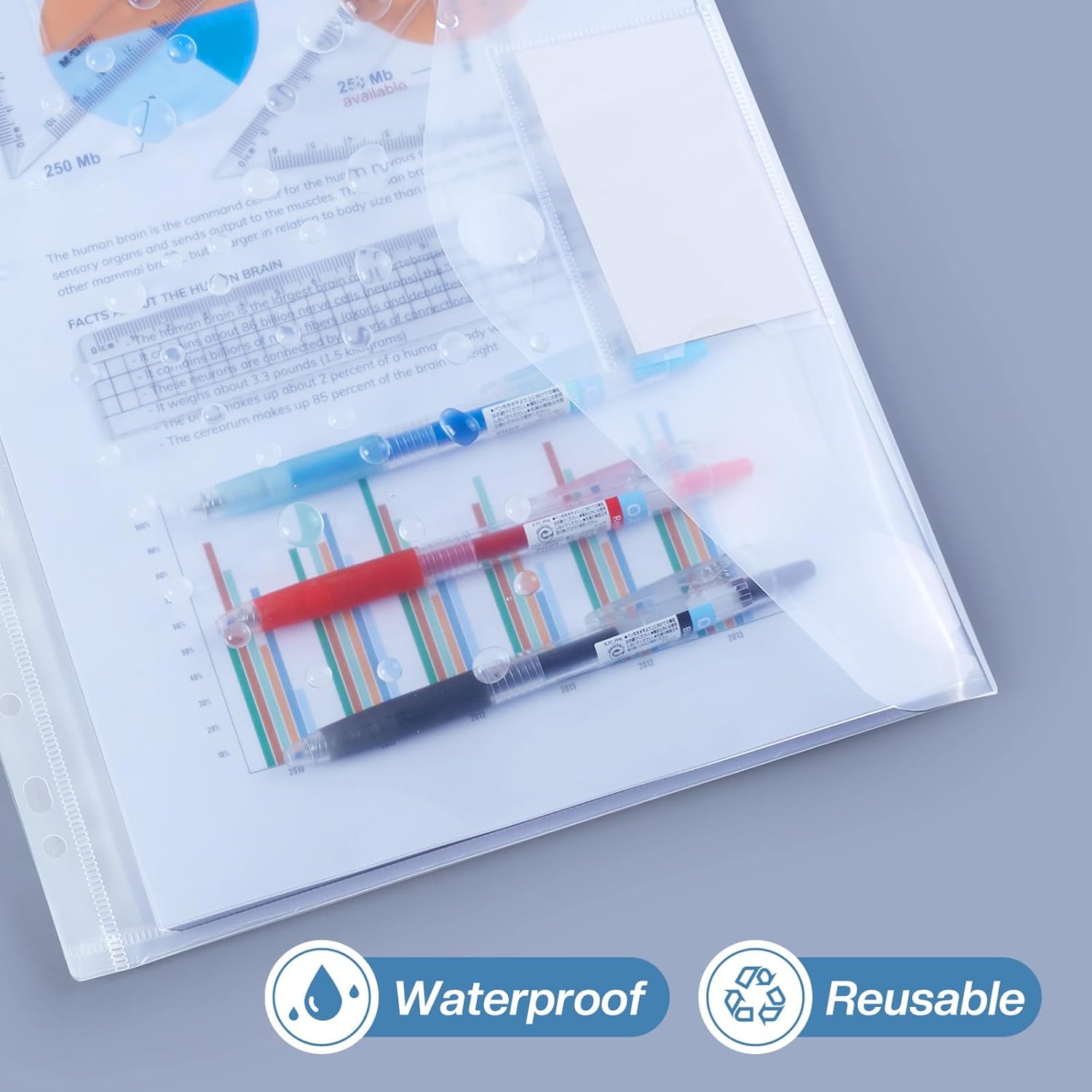 Thumbnail 5 de Sosayet Dokumententasche A4 abheftbar im 20er-Pack (wasserdicht, Klettverschluss, 11-Loch) mit Etikettentasche