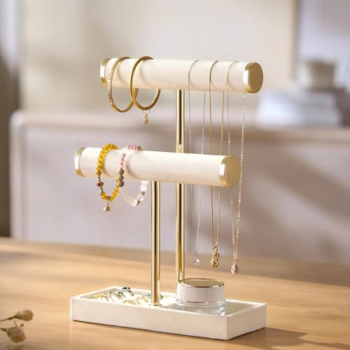 Thumbnail 1 de Josmimic 2 Tier Bracelet Holder Display – Detachable T Bar in Beige Velvet