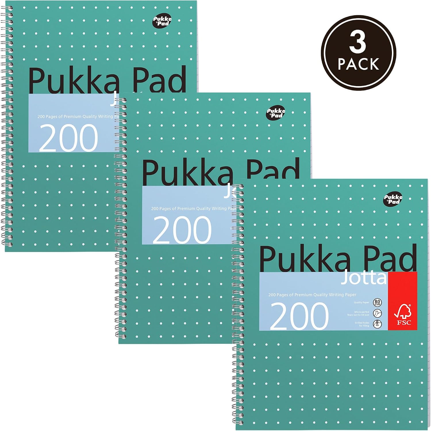 Detalle de Pukka Pad A4 Metallic Jotta Book 3 Pack – 21 x 30 cm, Green, 200 Pages