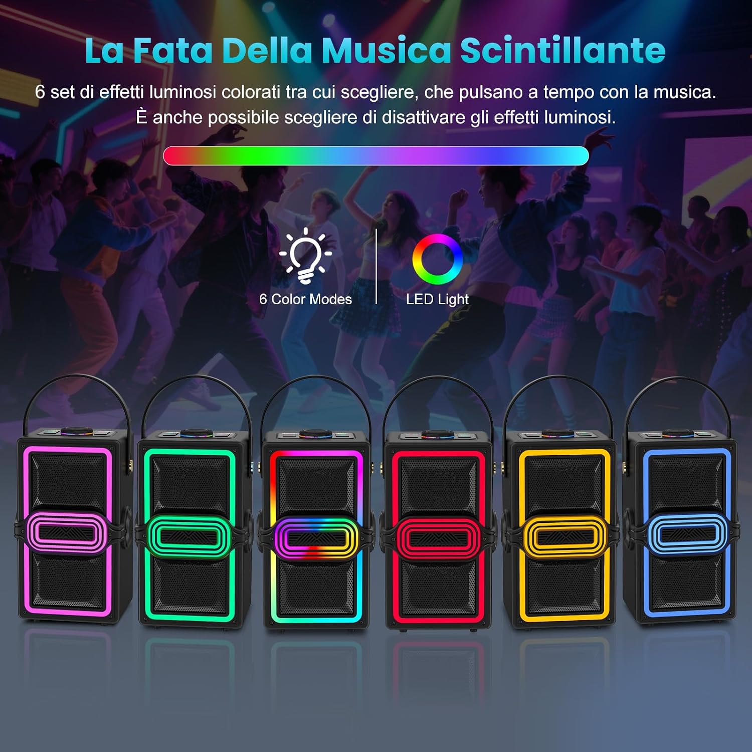 Detalle de TAMPROAD Q101: Altoparlante Bluetooth 120 W con TWS, legno e luci LED per feste all'aperto
