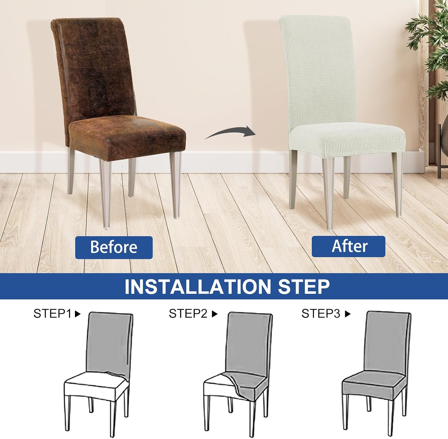 Thumbnail 4 de Ystyle Housse de Chaise 4 Pièces – Extensible, Lavable, Blanc Naturel