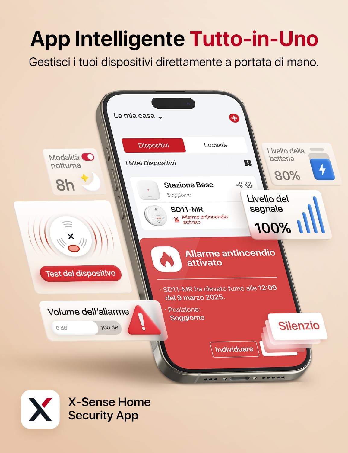 Thumbnail 1 de X-Sense SD11-MR rilevatore di fumo connesso Wi‑Fi (richiede stazione base SBS50)