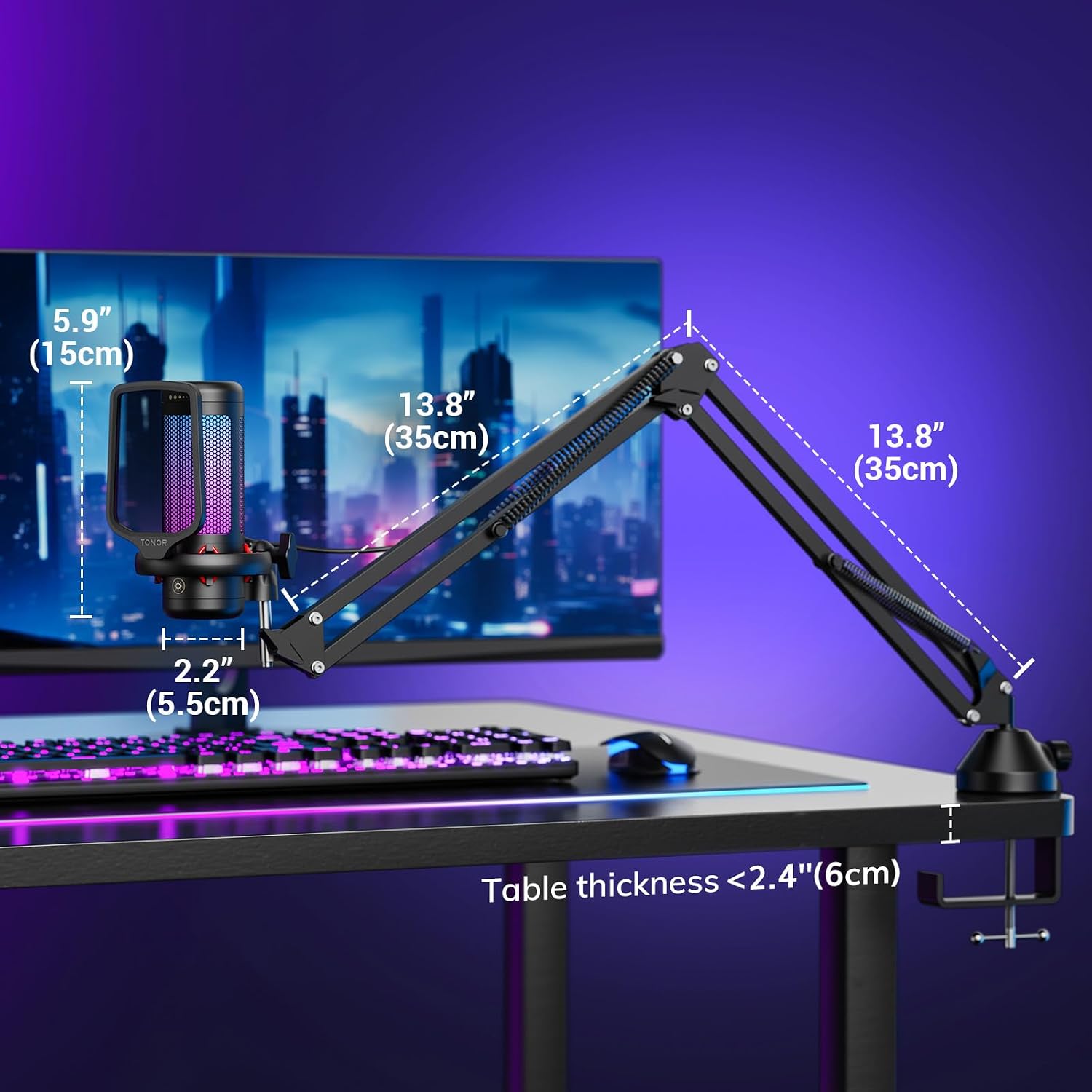Thumbnail 6 de TONOR TC310+ USB Gaming Microphone with RGB, Boom Arm and Gain Control