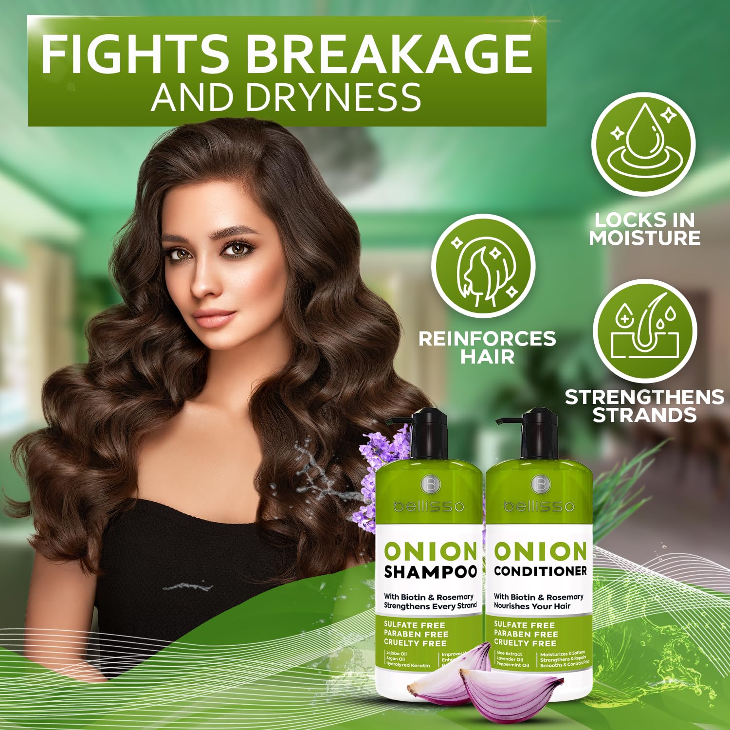 Detalle 1 de BELLISSO Onion Shampoo and Conditioner Set with Rosemary and Biotin