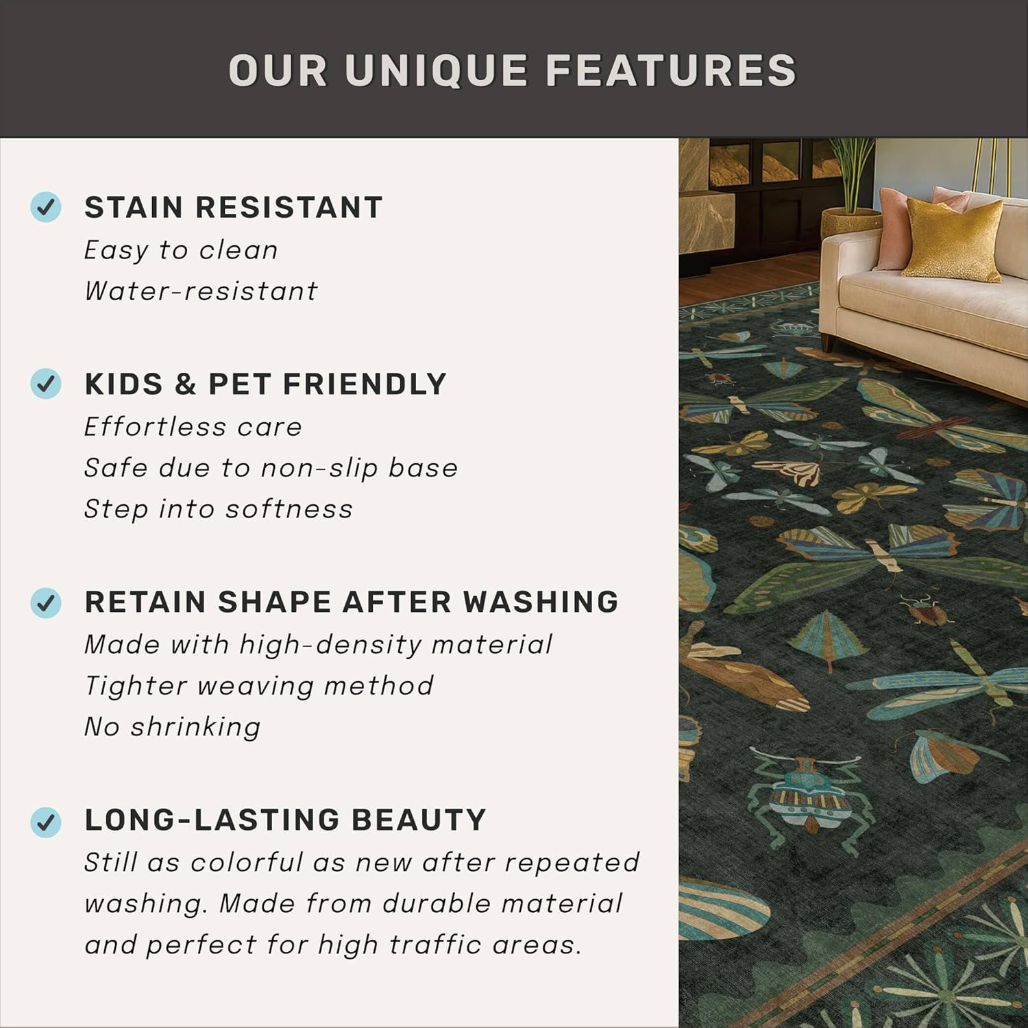 Detalle 1 de Dark Green 3x10 runner rug, non slip