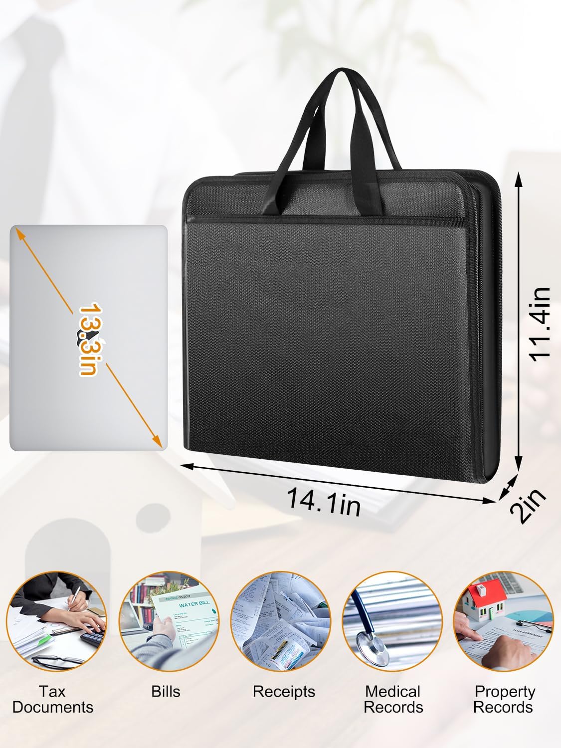 Detalle de onvvippiv WJB001B Fire-Resistant A4 Accordion File Organizer, 13 Pockets