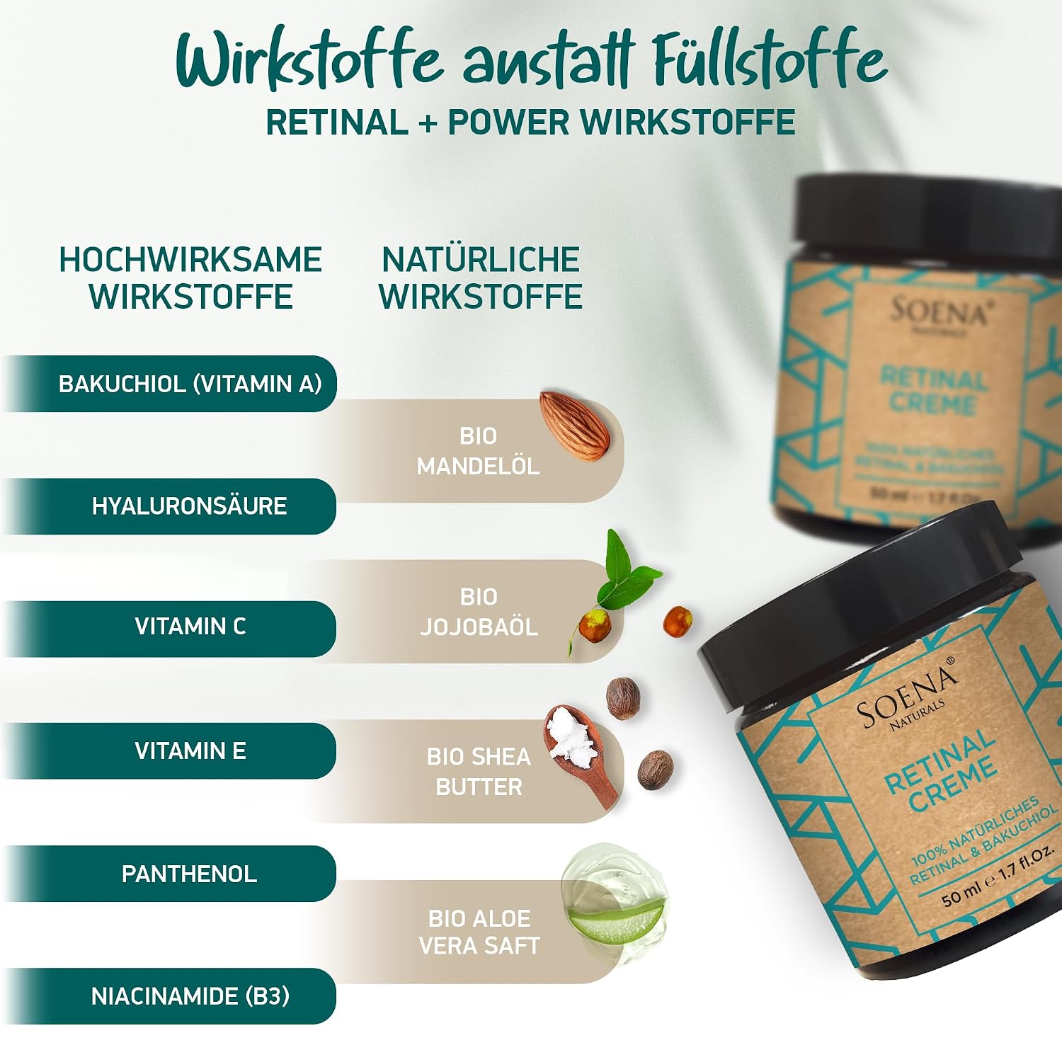 Thumbnail 4 de BIO Retinol Creme Hochdosiert + Power Wirkstoffe von Soena Naturals – Hautcreme gegen Falten, Akne und vergrößerte Poren