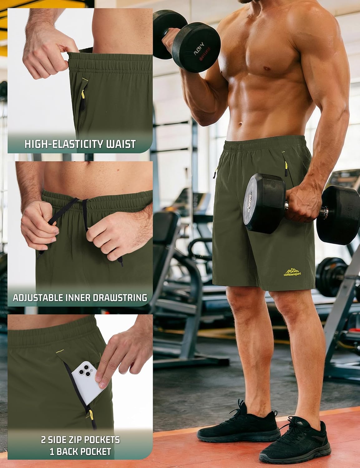 Thumbnail 3 de TACVASEN Men's Quick-Drying Training Shorts: Breathable, Lightweight with Zip Pockets