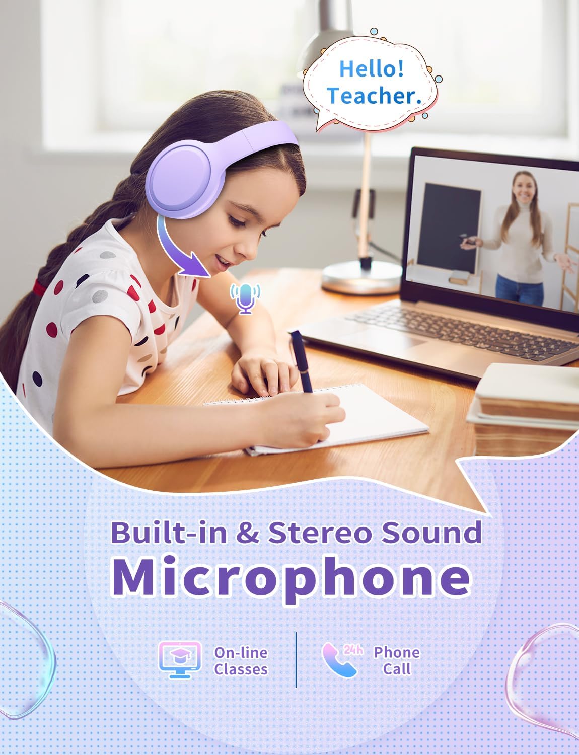 Thumbnail 3 de Xunpuls Kinder-Bluetooth-Kopfhörer (faltbar) mit Mikrofon – bis zu 10 Stunden Spielzeit, 2-in-1 kabellos & 3,5-mm-Kabel (lila)