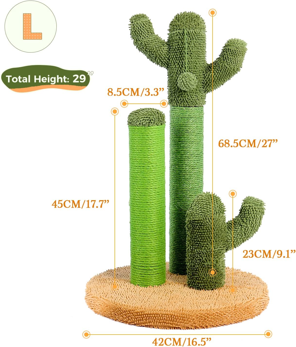 Thumbnail 5 de PAWZ Road Arbre à chat griffoir « Cactus » en sisal – ensemble 3 poteaux (taille L 68,5 cm), marron