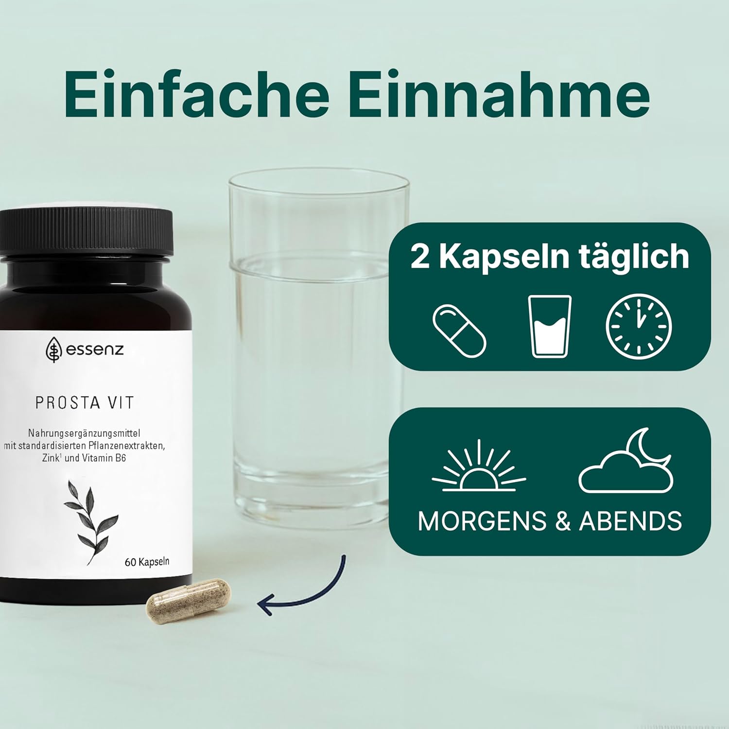 Thumbnail 2 de ESSENZ Prosta Vit Kapseln (4x60) – natürliche Prostata-Unterstützung mit Kürbiskern-, Sägepalm- & Brennnesselwurzelextrakt