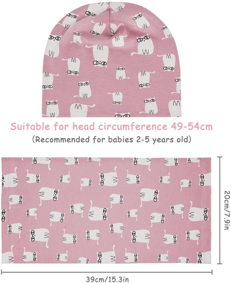 Detalle de Ensemble bonnet et écharpe pour enfant Aolso – coton doux, motifs animés, rose