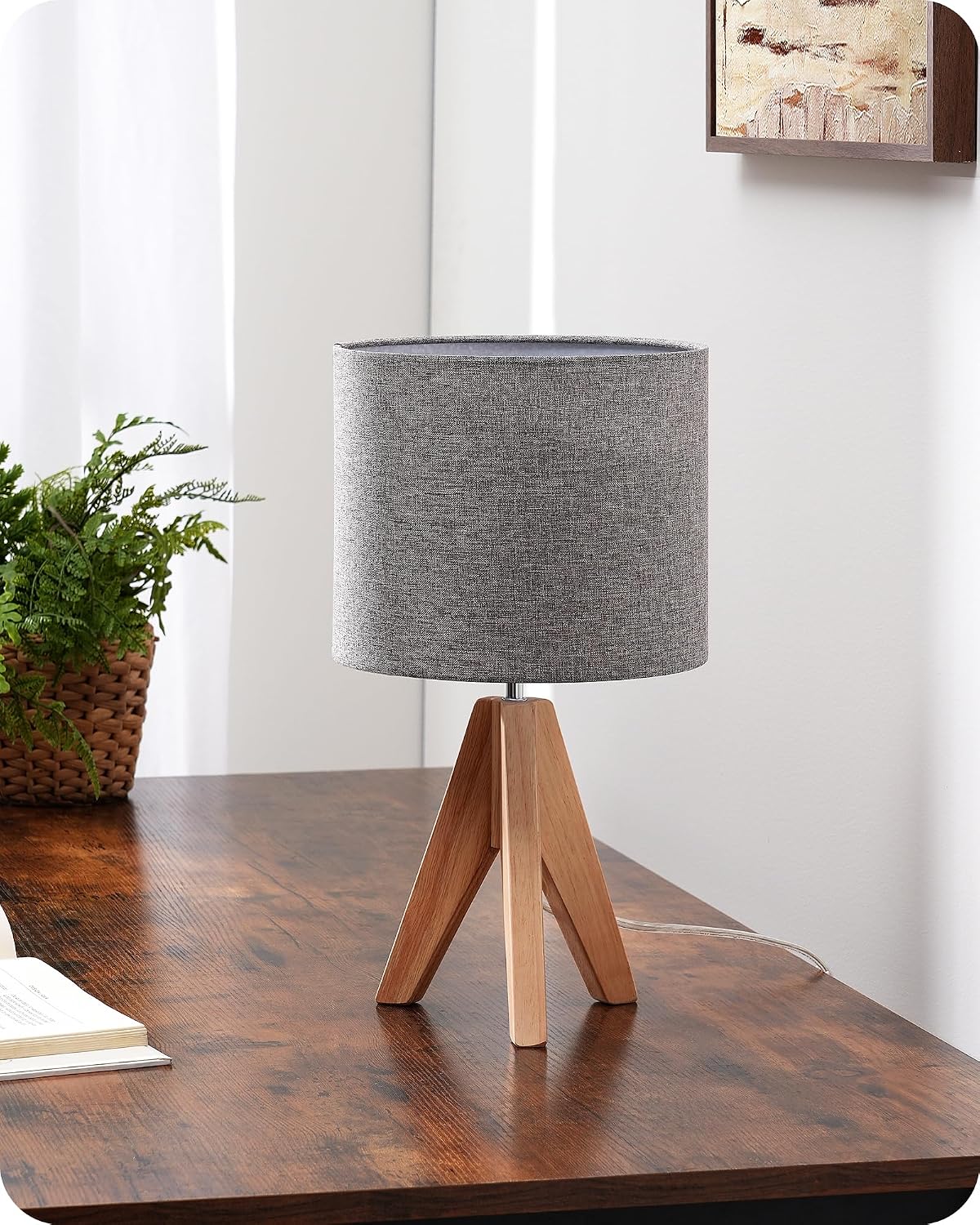 EDISHINE 36cm Wood Bedside Table Lamp