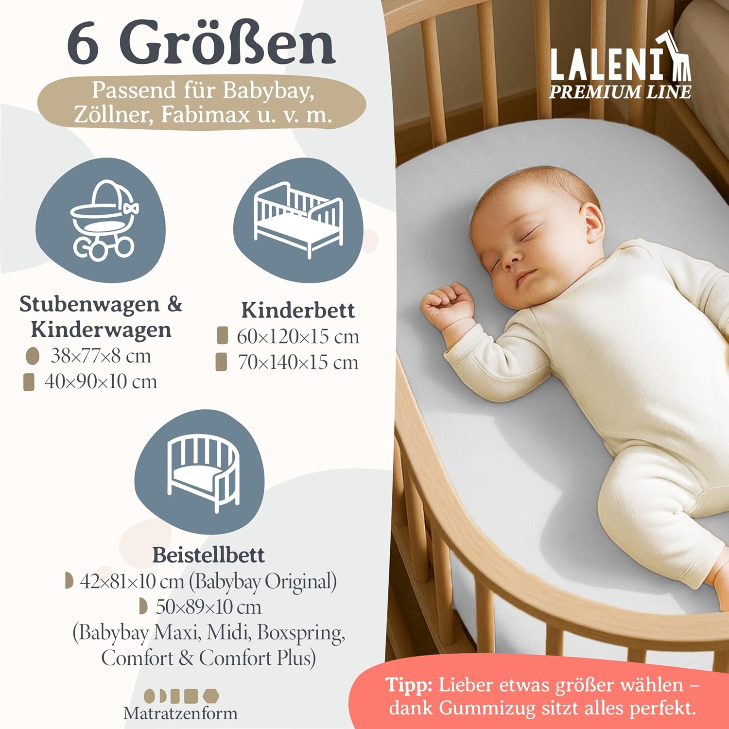 Thumbnail 1 de Laleni Premium Spannbettlaken 50x89 cm (2er-Set) aus 100% Baumwolle, OEKO-TEX-zertifiziert, für Babybett & Kinderbett – Weiß