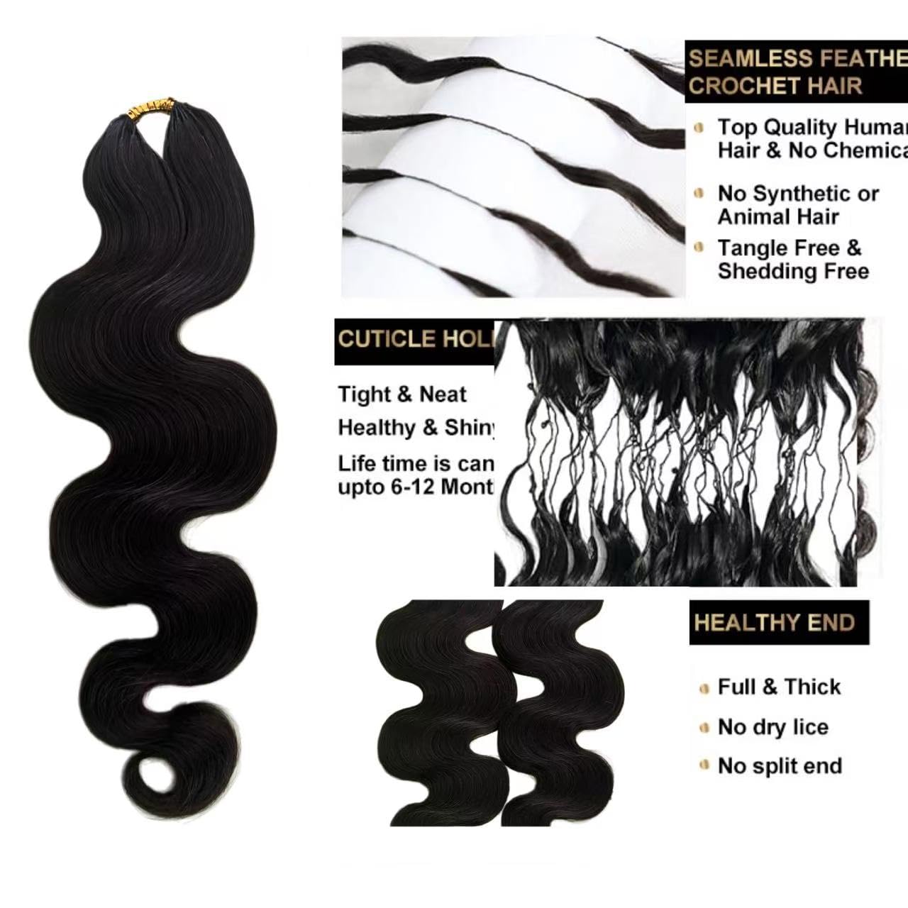 Detalle 2 de Body Wave Feather Crochet Human Hair Extensions - 2 Pack, 16 inch, 120g