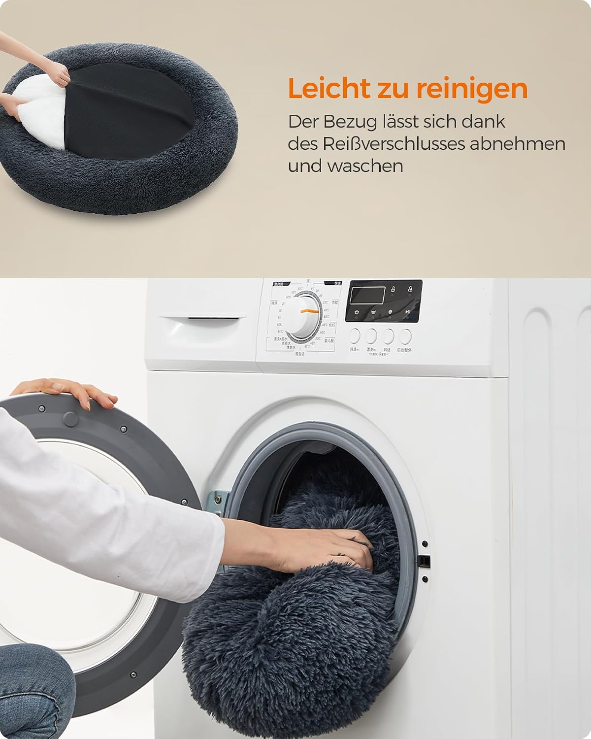 Detalle 2 de Feandrea Hundebett Donut 90 cm dunkelgrau