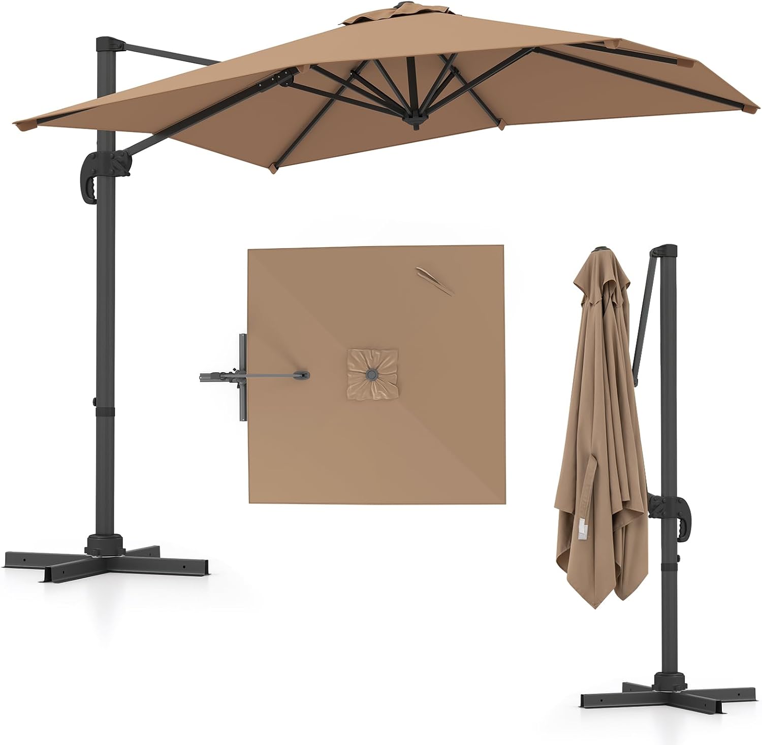 Thumbnail 6 de COSTWAY Parasol Déporté Carré 3x3m à Manivelle – Inclinable, Rotation 360° et Tissu UV 100% Polyester