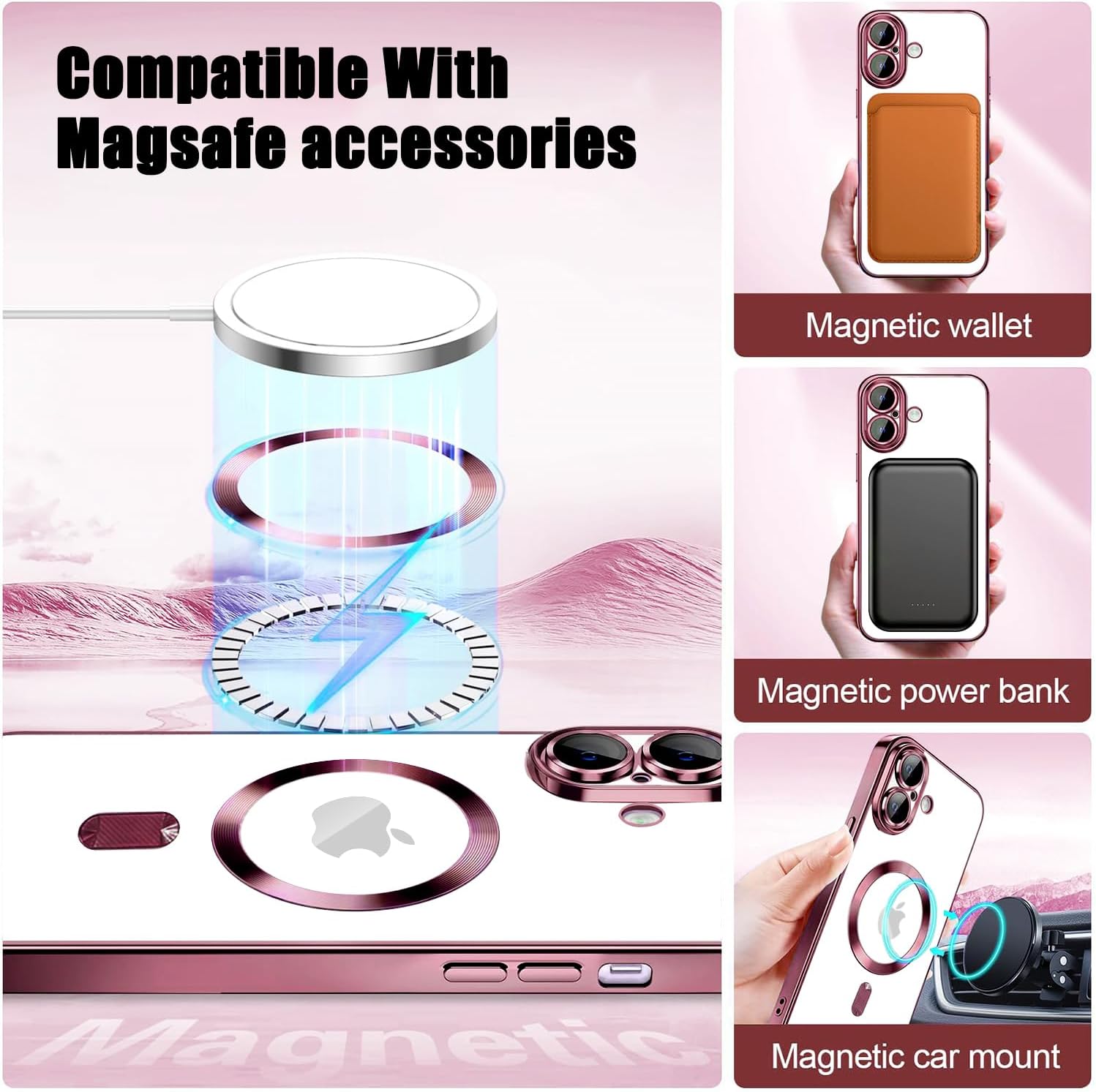 Detalle de Misscase Magnetic for iPhone 17 Clear Case with Privacy Screen Protector and Camera Lens Protector