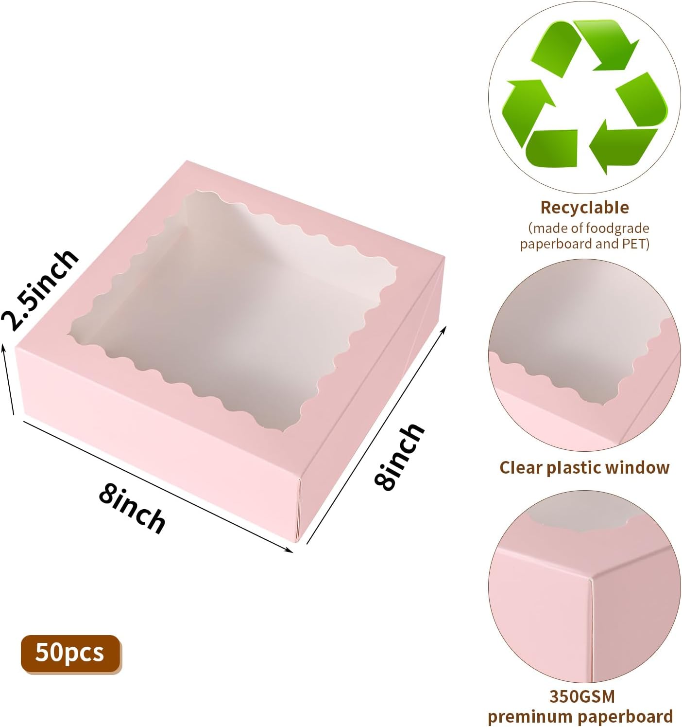 Detalle 2 de PFAMKEER 6x6x2.5 Inch Cake Box (60 pcs) 🎂