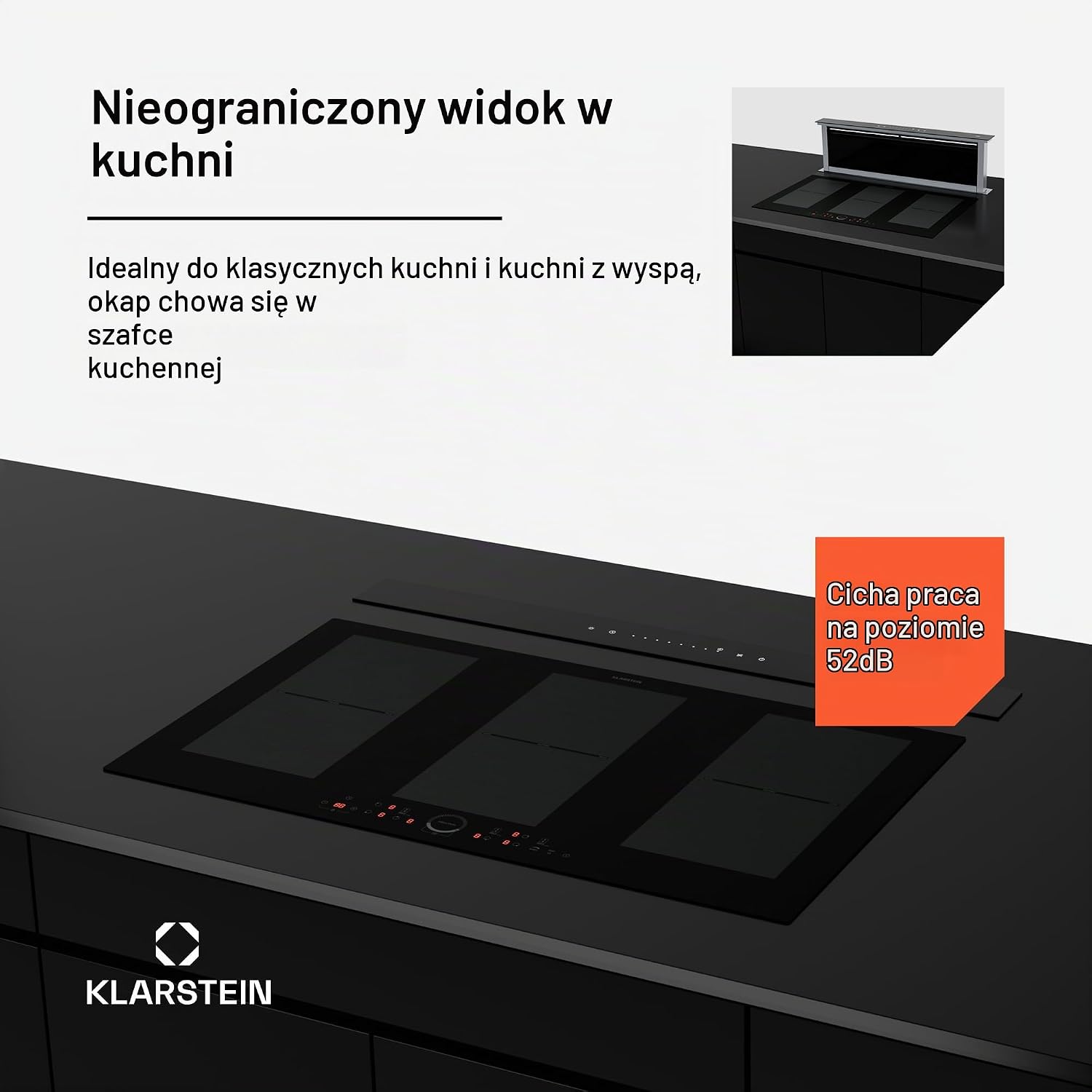 Detalle de Klarstein Royal Flush Eco – okap ścienny z LED w 9 kolorach, klasa A++