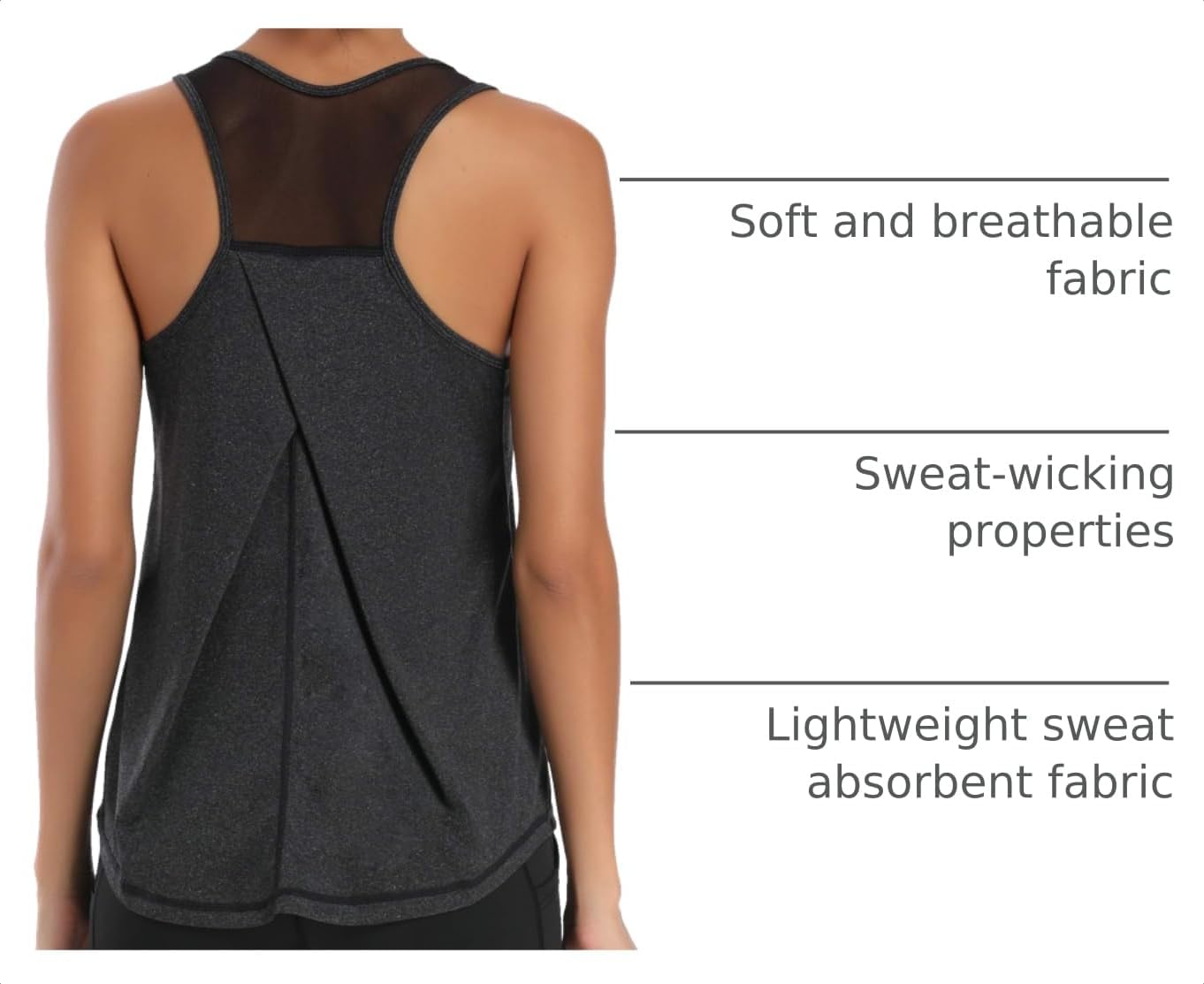 Detalle de Aeuui Women's Workout Tank Top with Mesh Racerback – Breathable, Sweat-Wicking Sleeveless Gym Tee