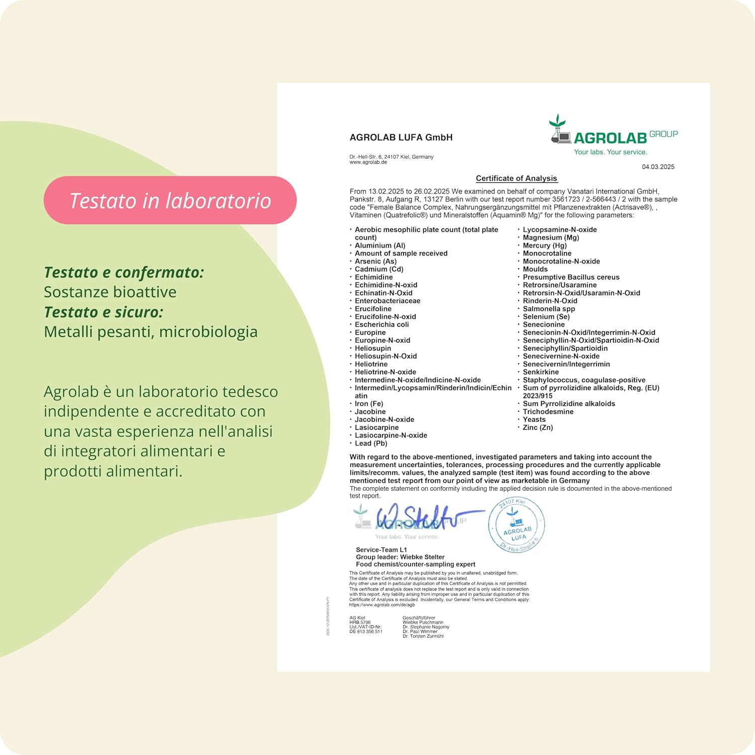 Detalle de Vegavero Female Balance 180 capsule: equilibrio ormonale vegano con agnocasto, maca e micronutrienti