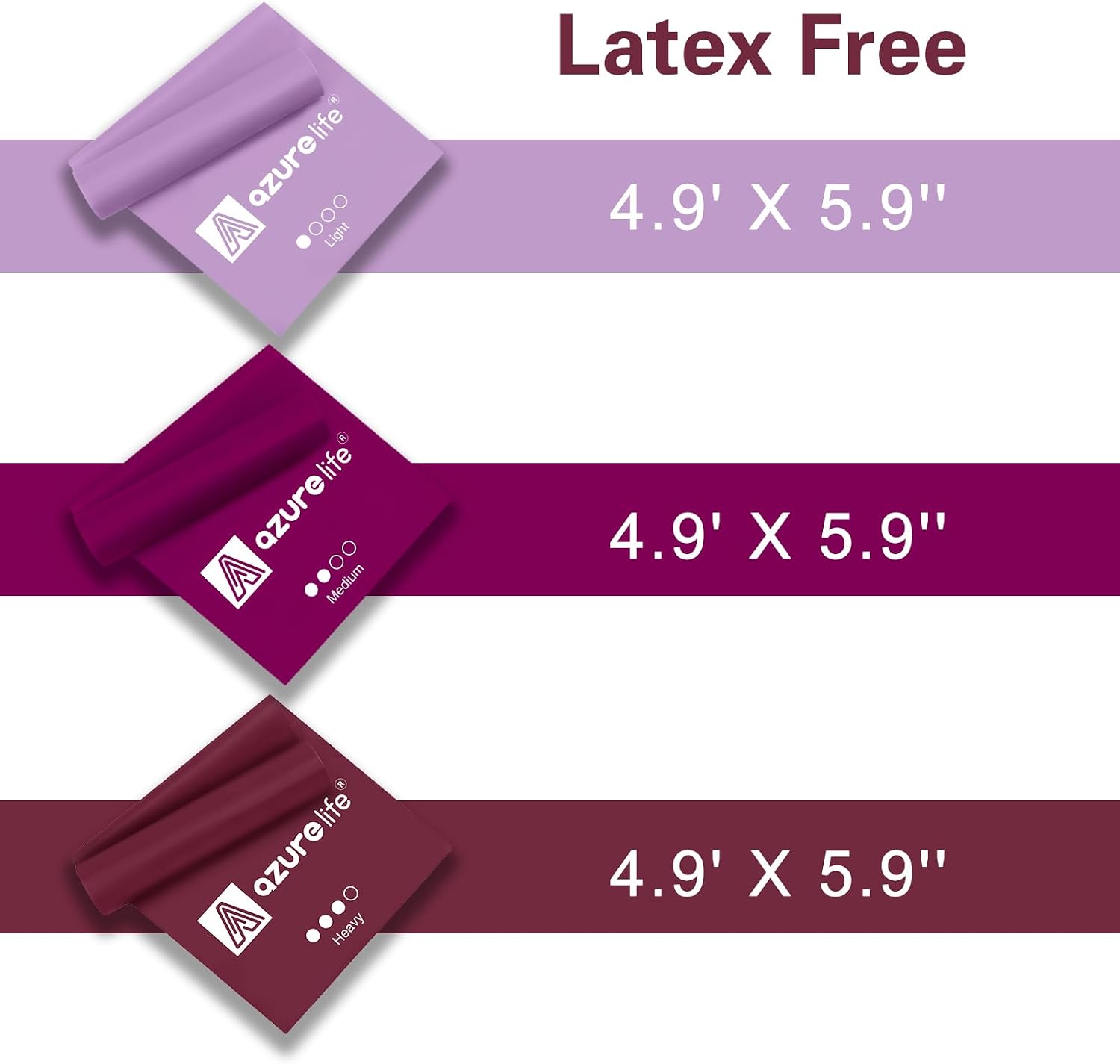 Thumbnail 2 de A AZURELIFE Resistance Bands, Professional Long Non-Latex Elastic Stretch Bands – 3-Pack (Light, Medium, Heavy)