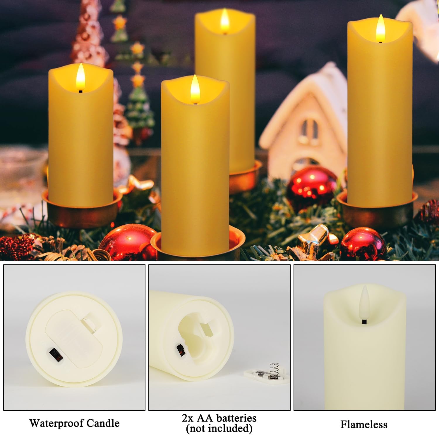 Detalle de WREXCS WER1115 Flameless LED Candles, 24-Pack in 3 Heights with Remote