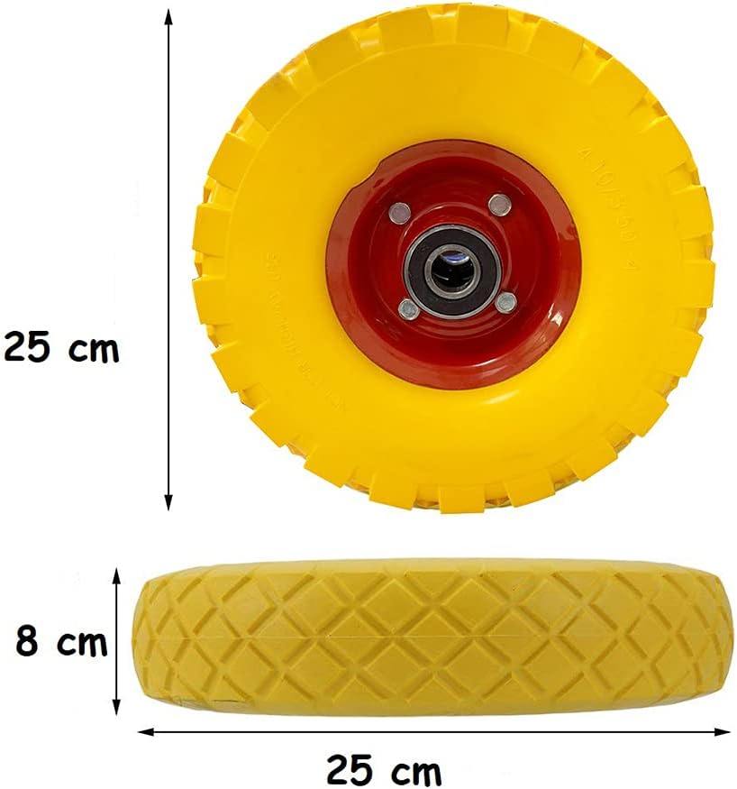 Detalle de CLICLED – pełne gumowe koła do taczki, 2 szt., żółte, oś 4.10/3.50-4