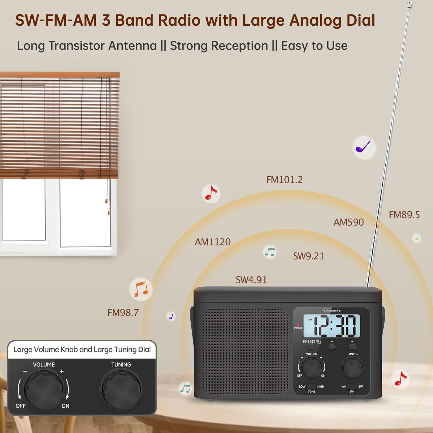 Thumbnail 1 de DreamSky d233dbf9-b61c-49b8-9f45-85951a54dca0 Portable AM/FM/SW Radio with LCD Clock
