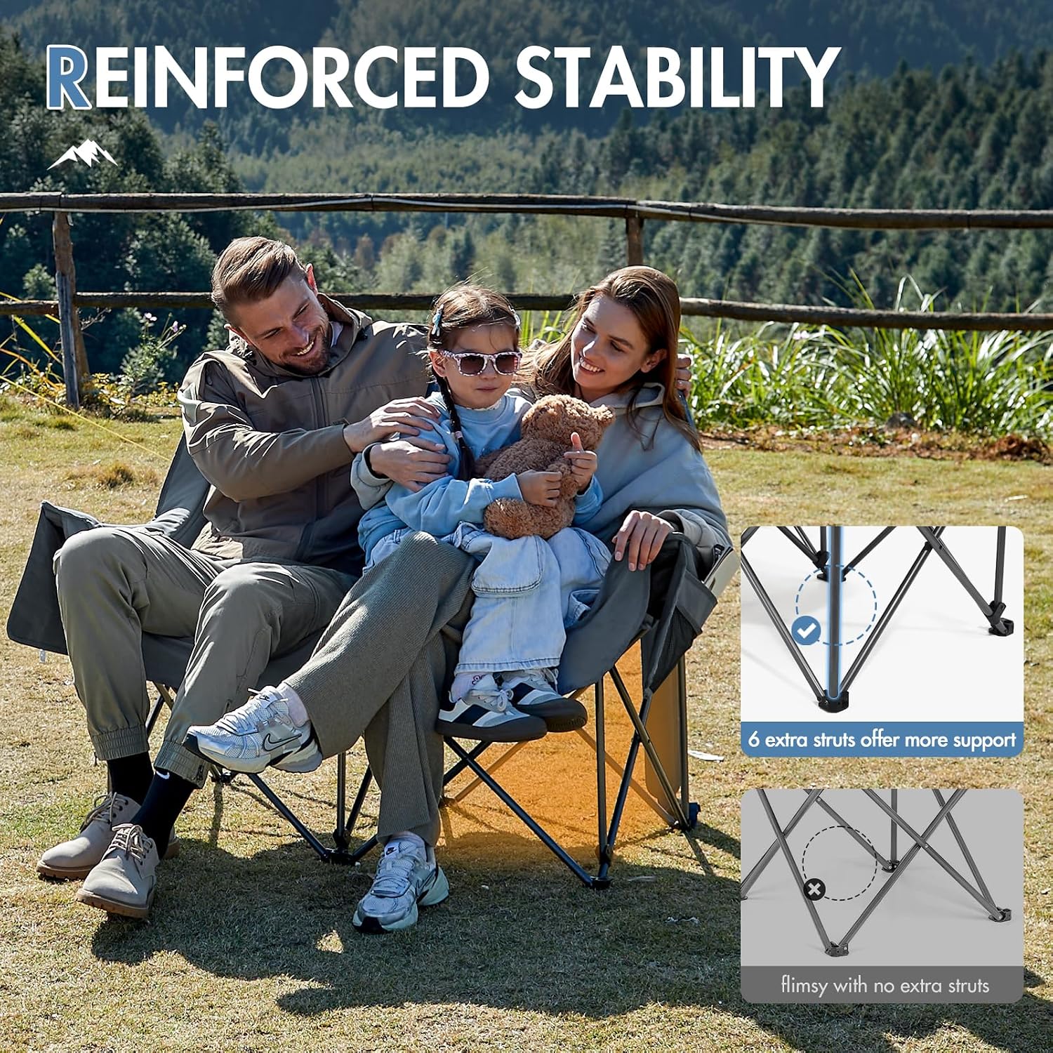 Thumbnail 4 de Portal Double Camping Chair padded folding camping sofa (272KG load) with pockets & bottle opener