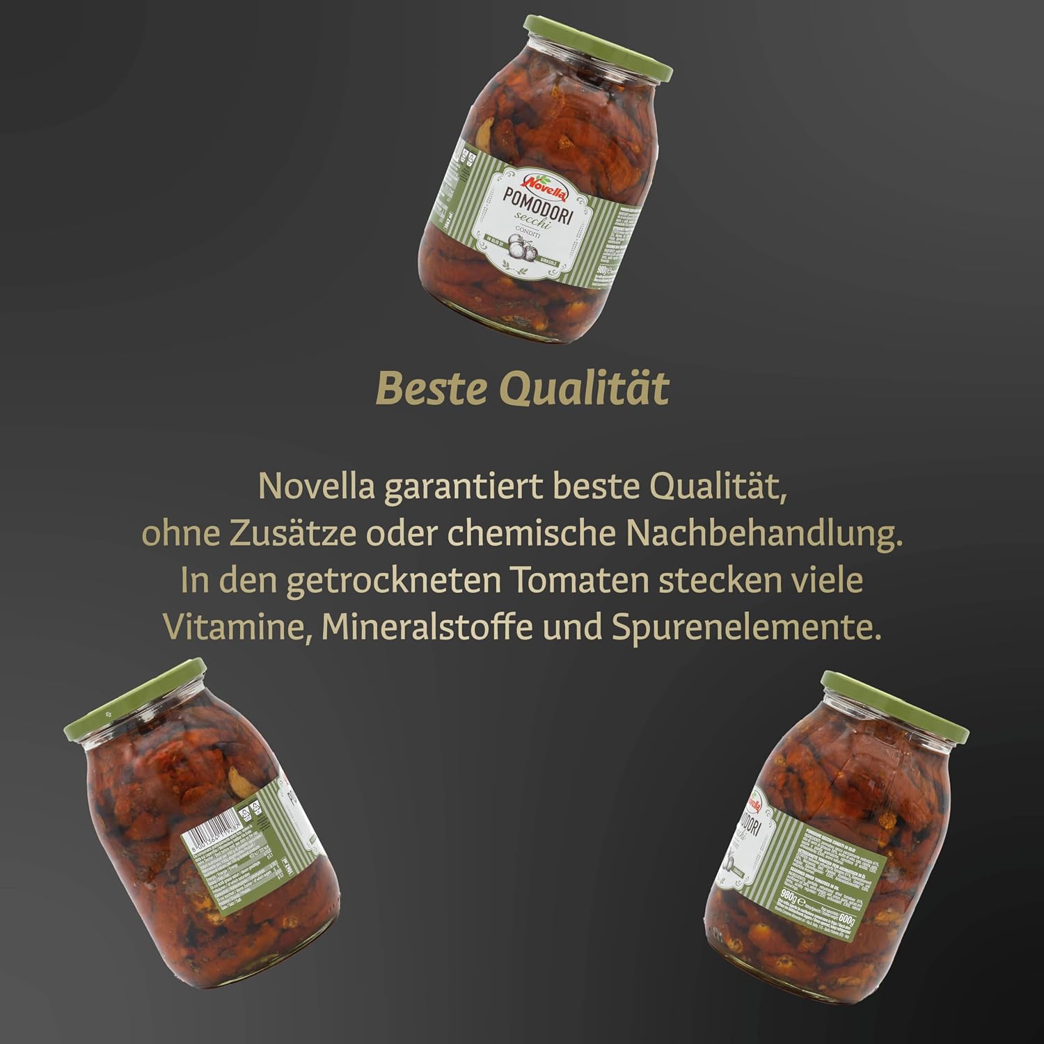 Detalle de Novella Pomodorone – Italienische halb-getrocknete Tomaten in Sonnenblumenöl, 950 g