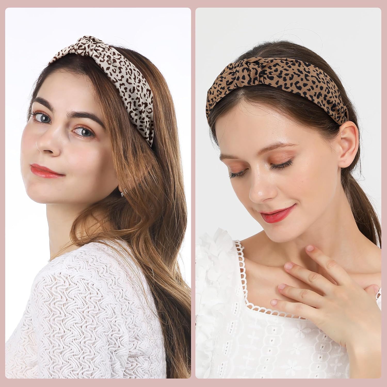 Thumbnail 2 de Funtopia 9-Piece Knotted Headband Set for Women, Leopard Print and Solid Colors
