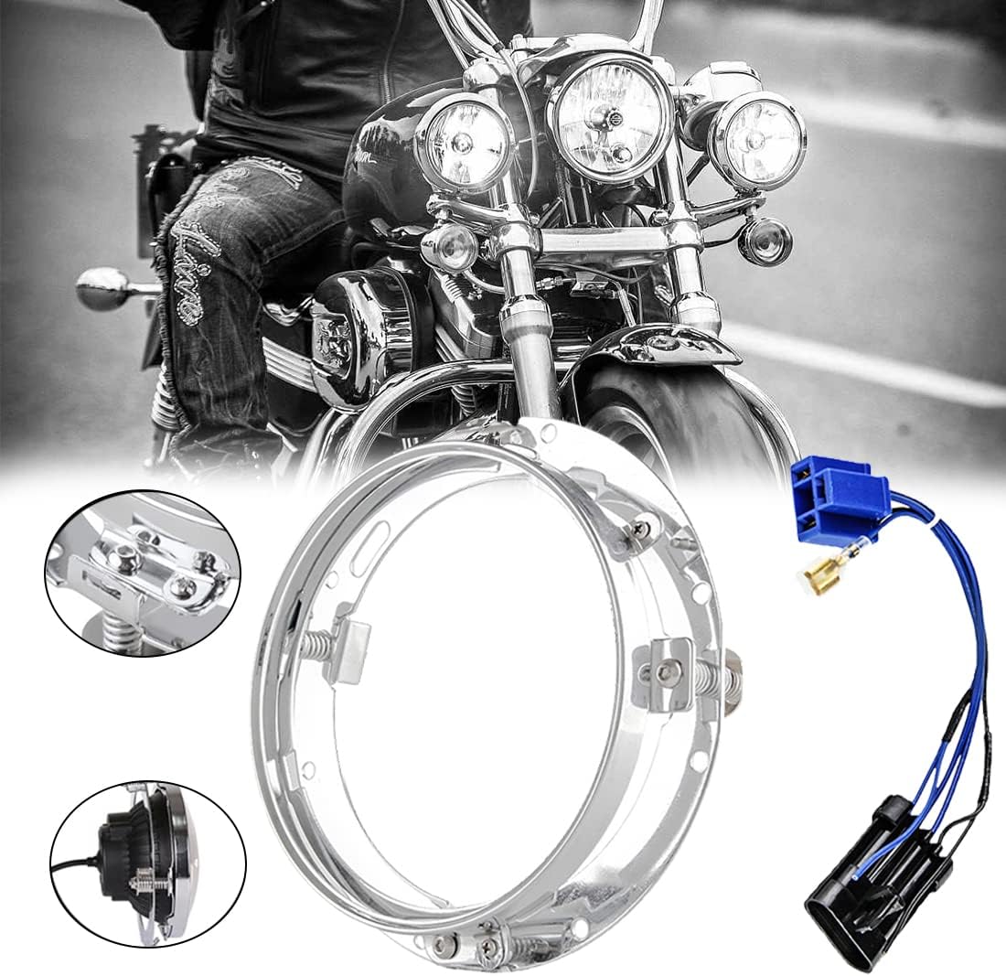 Detalle 2 de SKUNTUGUANG 7-inch round LED projector headlight trim ring mounting bracket (chrome)