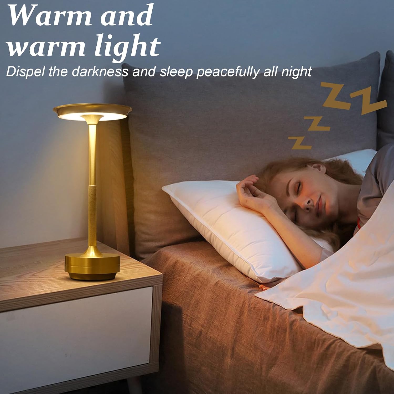 Detalle de Rechargeable Cordless Table Lamp (5200mAh) with USB-C Charging, 3-Colour Stepless Dimming, IPX4 Waterproof (2 Pack Gold)