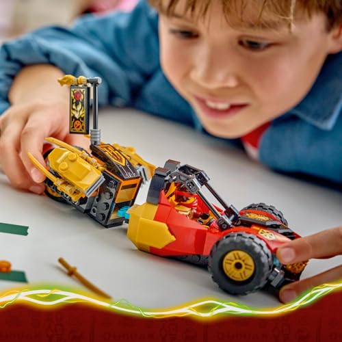 Detalle de LEGO Ninjago Véhicules Combinables de Kai et Cole (71864) – Moto et buggy, 3 minifigurines