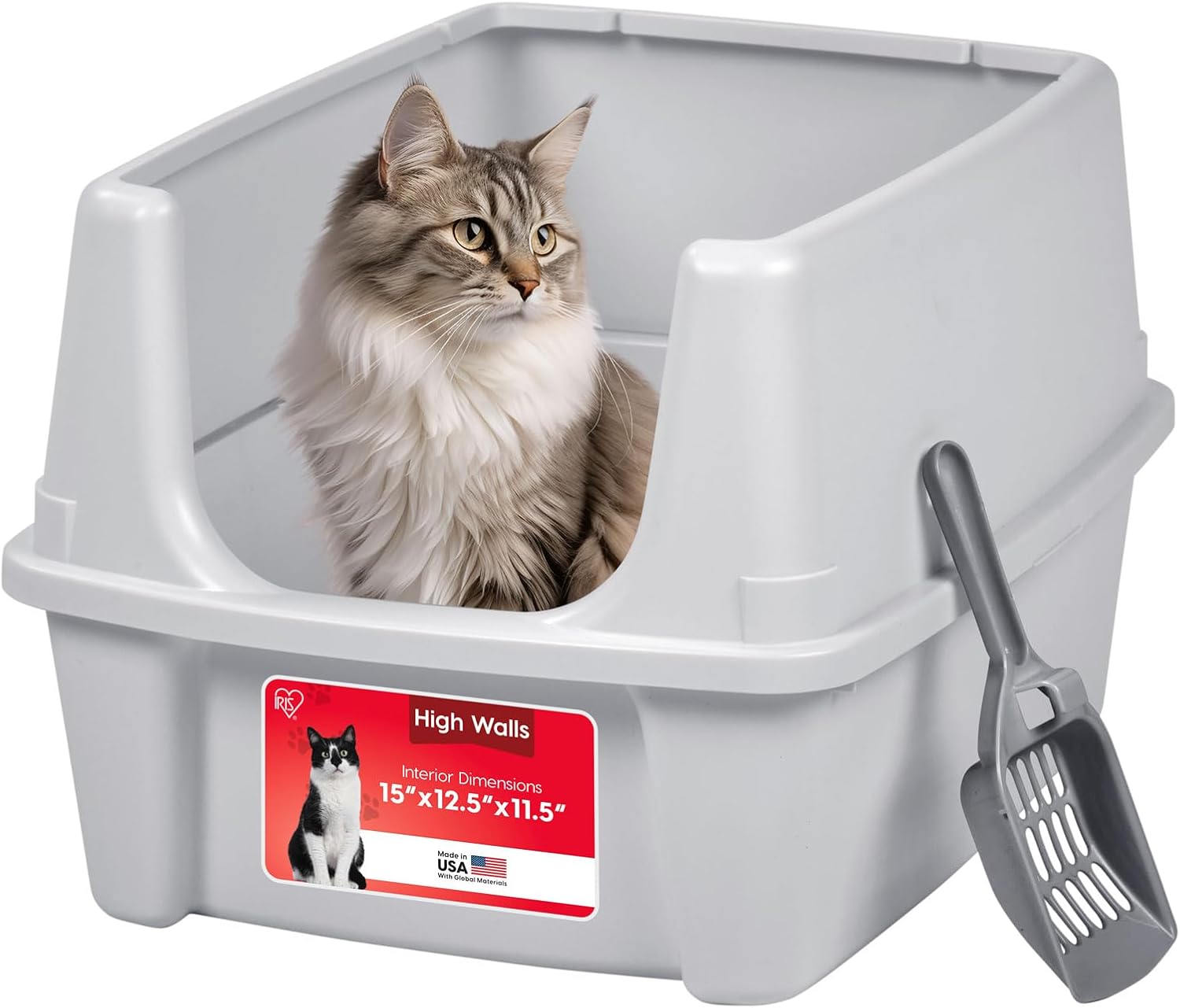 Detalle de IRIS USA 500381 High-Sided Open-Top Cat Litter Box, Gray
